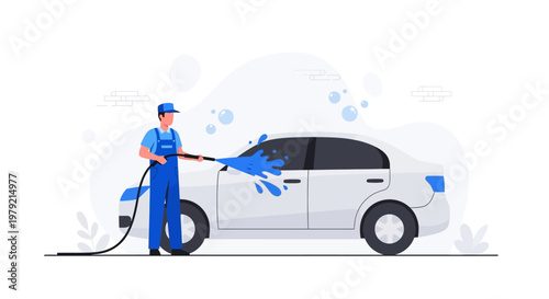 Man washing a white car.
