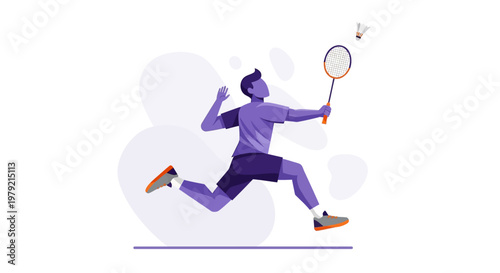 Man Playing Badminton with Racket.