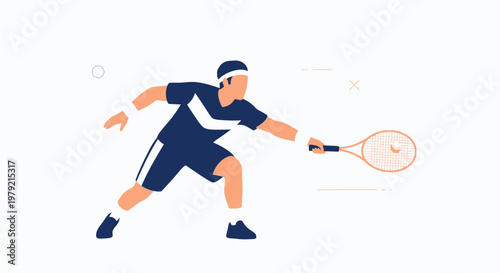 Man Playing Tennis with Racket.