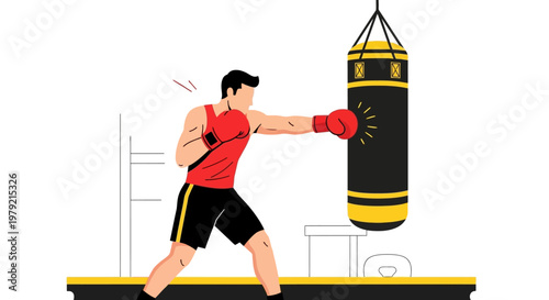 Man wearing red boxing gloves punching.