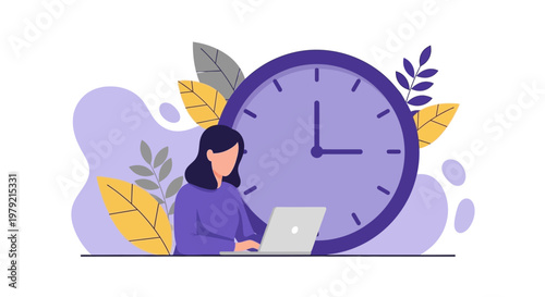 Woman Working on Laptop Computer.