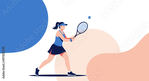Woman Playing Tennis with Racket.