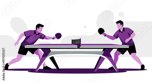 Two men playing table tennis sport.
