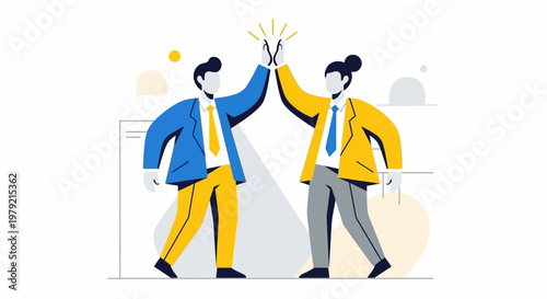Two businessmen in colorful suits high fiving.