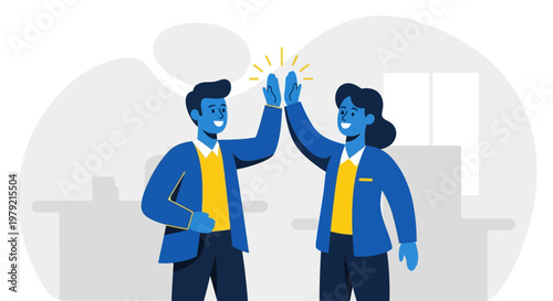 Two Business People High Five Together.