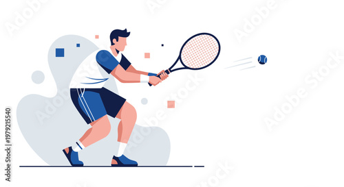 Man Playing Tennis with Racket.