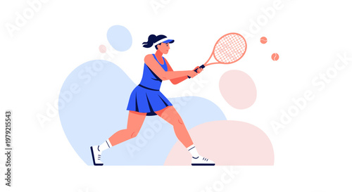 Woman Playing Tennis with Racket.