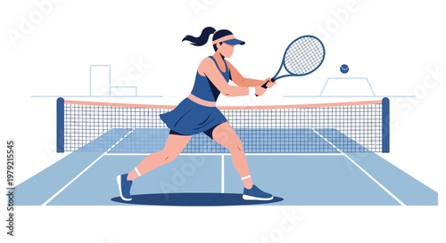 Woman Playing Tennis with Racket.