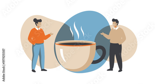 Two business people with coffee cup.