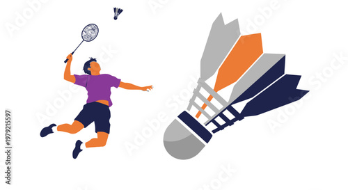 Man Playing Badminton with Shuttlecock.