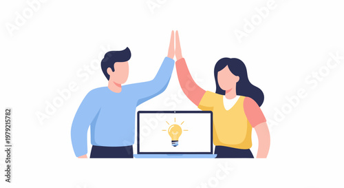 Two people high five each other.