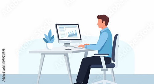 Man sitting at desk with computer.