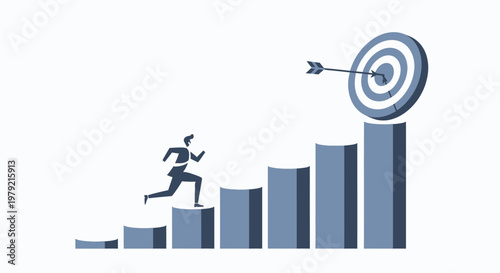 Businessman running to target goal success.