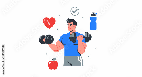 Man Lifting Dumbbells Fitness Exercise.
