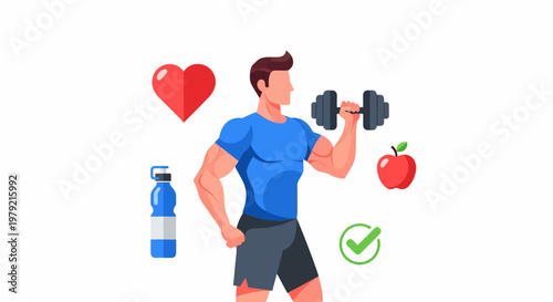 Man Lifting Dumbbell Fitness Exercise.