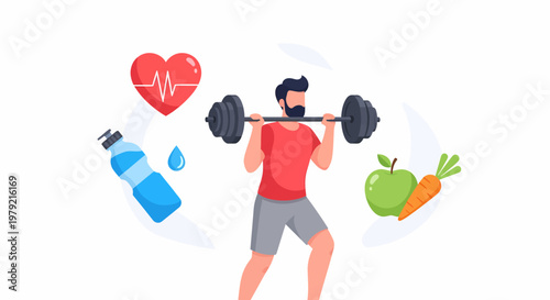 Man Lifting Weights Fitness Exercise.