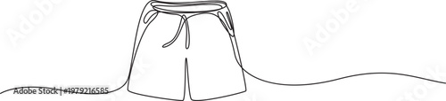 Summer Shorts Continuous One Line Drawing Minimalist Vector Illustration,Shorts icon drawn with one line. Black outline of shorts made with a single continuous line.
