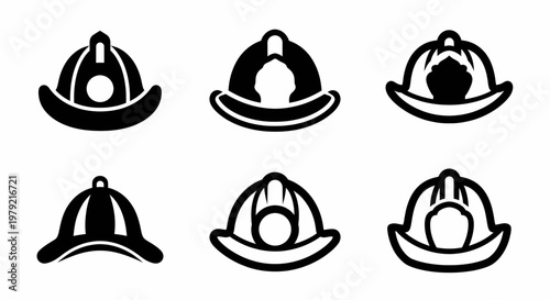 Firefighter Helmet Icon Set for Emergency Services and Safety Branding Design Projects and Applications
