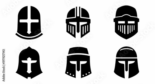 Medieval Knight Helmets Set Isolated Icons Vector Graphic Design