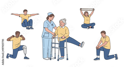 Physical Therapy Rehabilitation Exercises with Assistance.