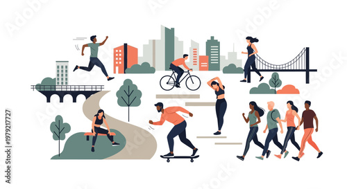 People engaging in urban outdoor activities.