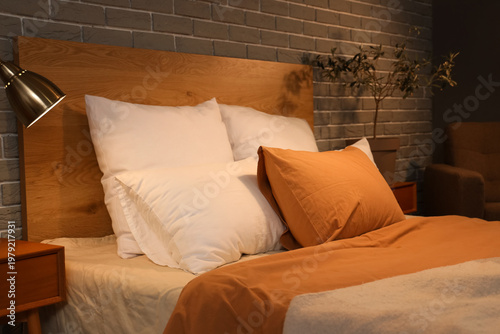 Big bed with soft pillows i...