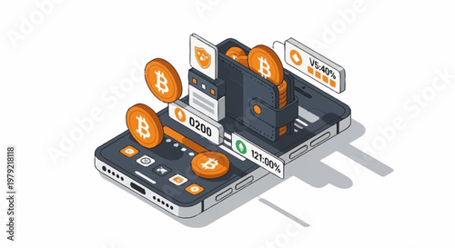 Digital cryptocurrency wallet on a smartphone displaying Bitcoin transactions and balances.