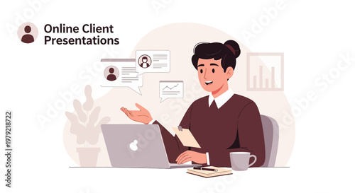 Online Client Presentations: Man Working Remotely with Laptop and Video Call
