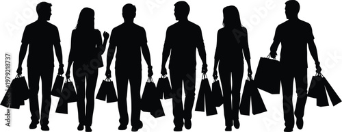 People carrying shopping bags silhouettes set retail isolated on white background