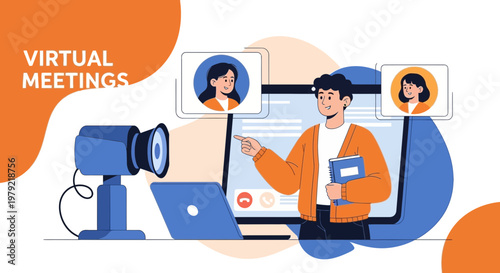Virtual Meetings Concept: People Connecting Online via Video Conference