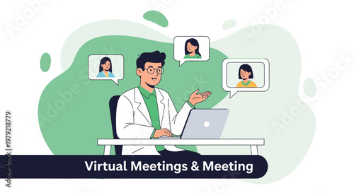 Virtual Meeting Concept: Man in Video Call with Colleagues Online