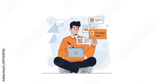 UX designer working on prototype on laptop, user experience design concept