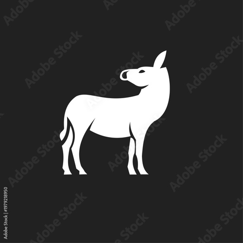 Minimalist White Donkey Silhouette Standing on Black Background