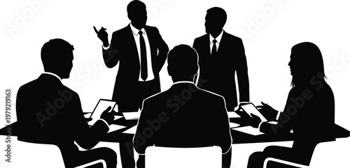 Business meeting silhouettes team discussion office concept isolated on white background