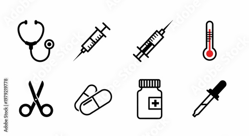 Medical Healthcare Icons Set Collection of Essential Tools for Clinic Hospital and Pharmacy Use