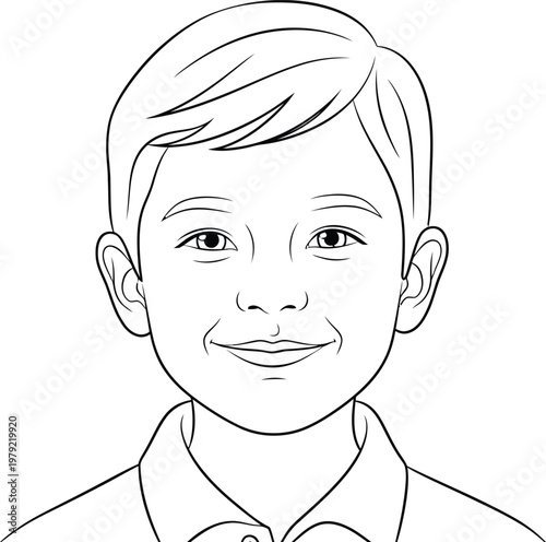 A black and white drawing of a smiling boy Vector, illustration