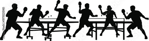 Table tennis players silhouettes set action sport isolated on white background