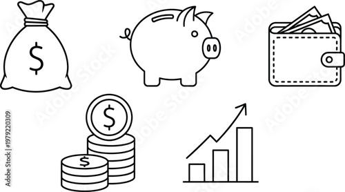 Financial growth savings business icons for investment and money management