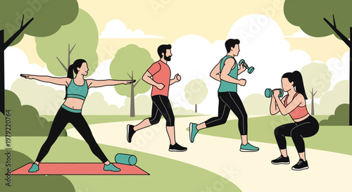 People doing outdoor fitness exercises.