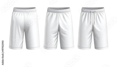 Three views of minimalist white cropped sweatpants for casual wear Vector