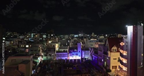 Vew from inside the car, a view of Japanese city at night