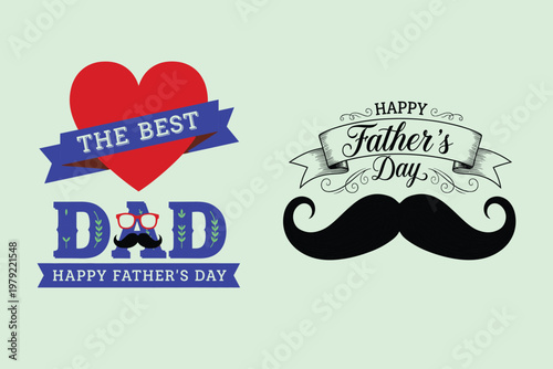 Festive father's day graphic with hearts ribbons and a mustache design