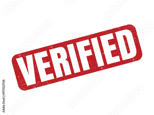 A distressed red rubber stamp with the word VERIFIED printed in bold white letters across it