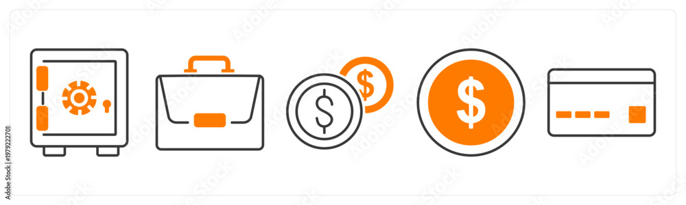 Fototapeta premium A set of 5 mix icons as locker, portfolio, cash