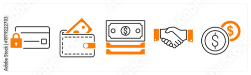 A set of 5 mix icons as shopping bag, shopping basket, present