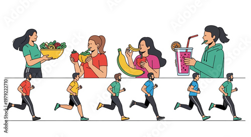 People running in a fitness routine.