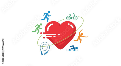 Heart with sports icons around it.