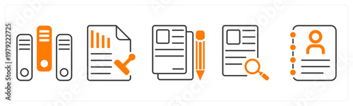 A set of 5 mix icons as files, stamp paper, article writing