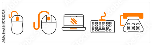 A set of 5 mix icons as mouse, laptop, keyboard