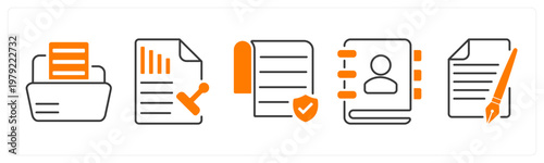 A set of 5 mix icons as folder, stamp paper, authorship